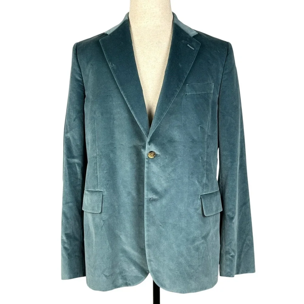 Paul Smith Brierley Velvet Blazer Sport Coat Mens 44R Teal Blue Cotton Italy